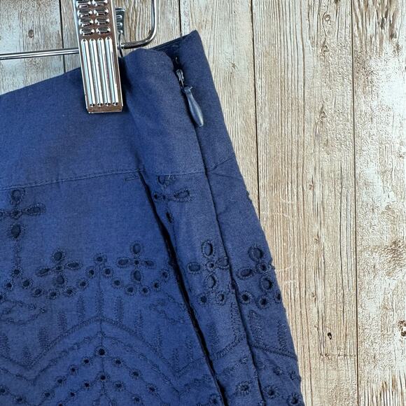 Loft Outlet Eyelet Lacew Shorts Womens Size 2 Navy Blue Scalloped Beachy Boho‎ - Picture 5 of 8
